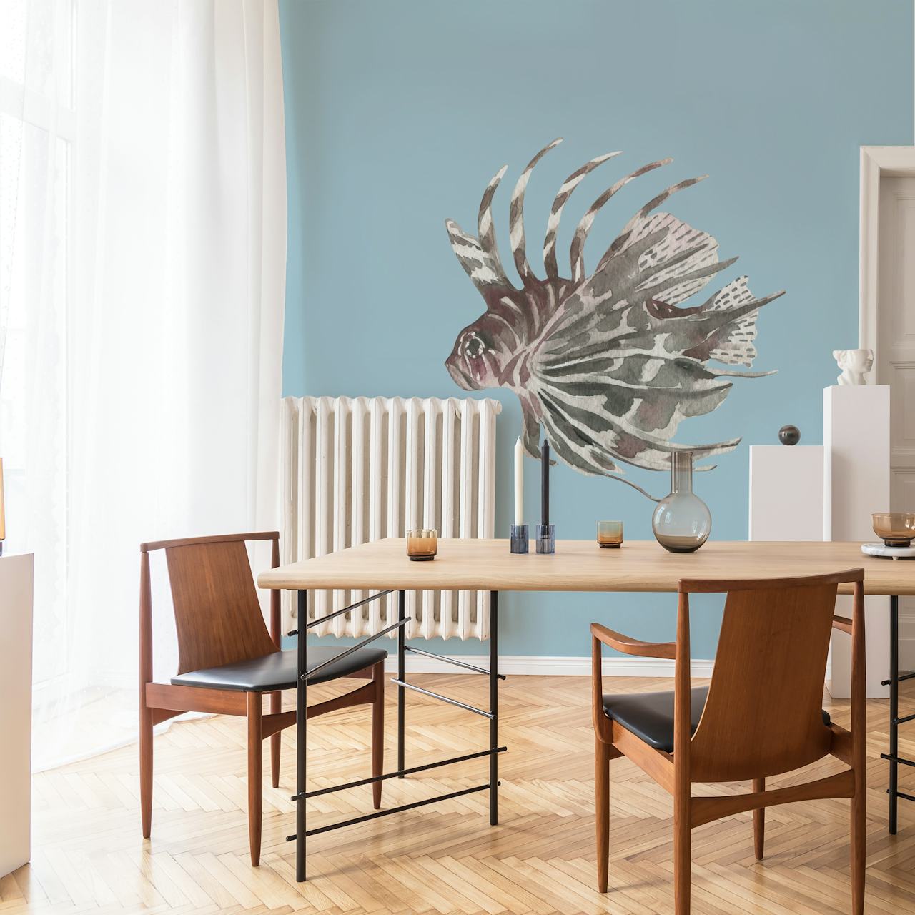Lionfish illustration in soft blue background wallpaper
