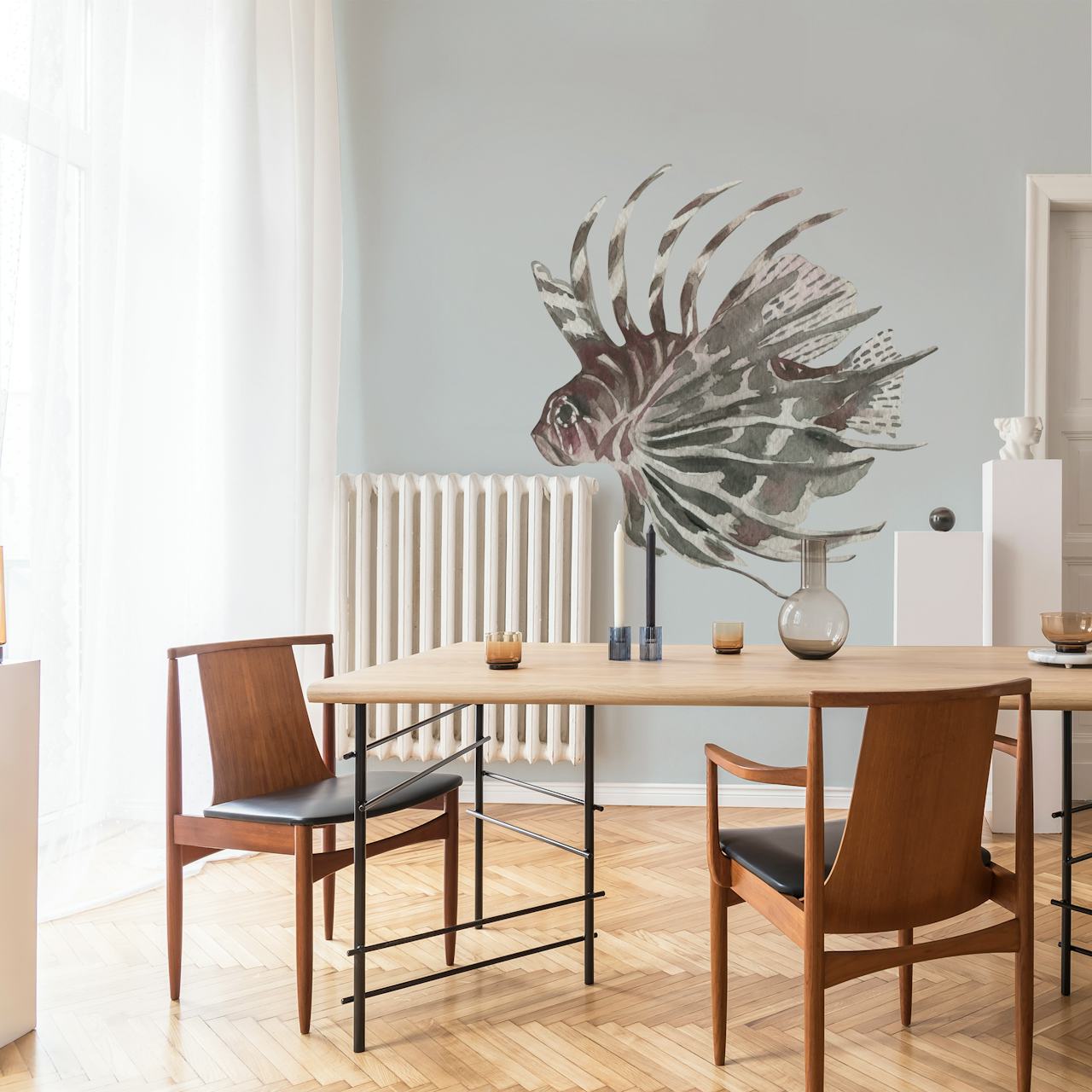 Exotic lionfish swimming wallpaper design