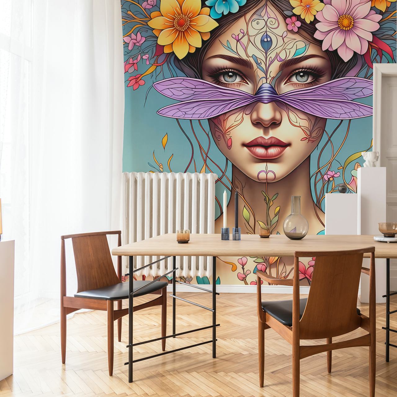 Papel pintado Dragonfly Dream Bloom 2 en una habitación