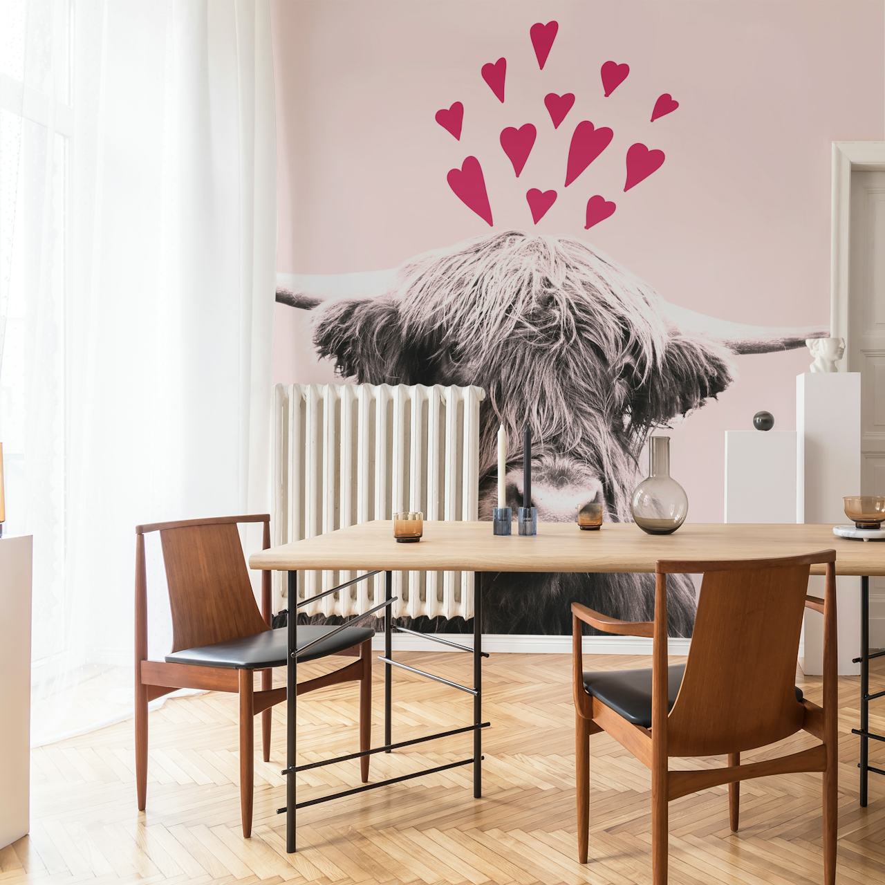 Valentine's Day Love Symbol Highland Cow Wallpaper