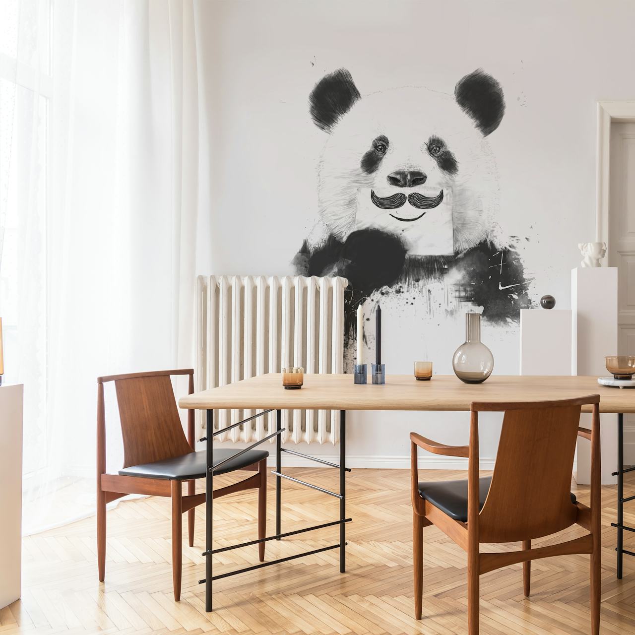 Funny panda wallpaper in a room