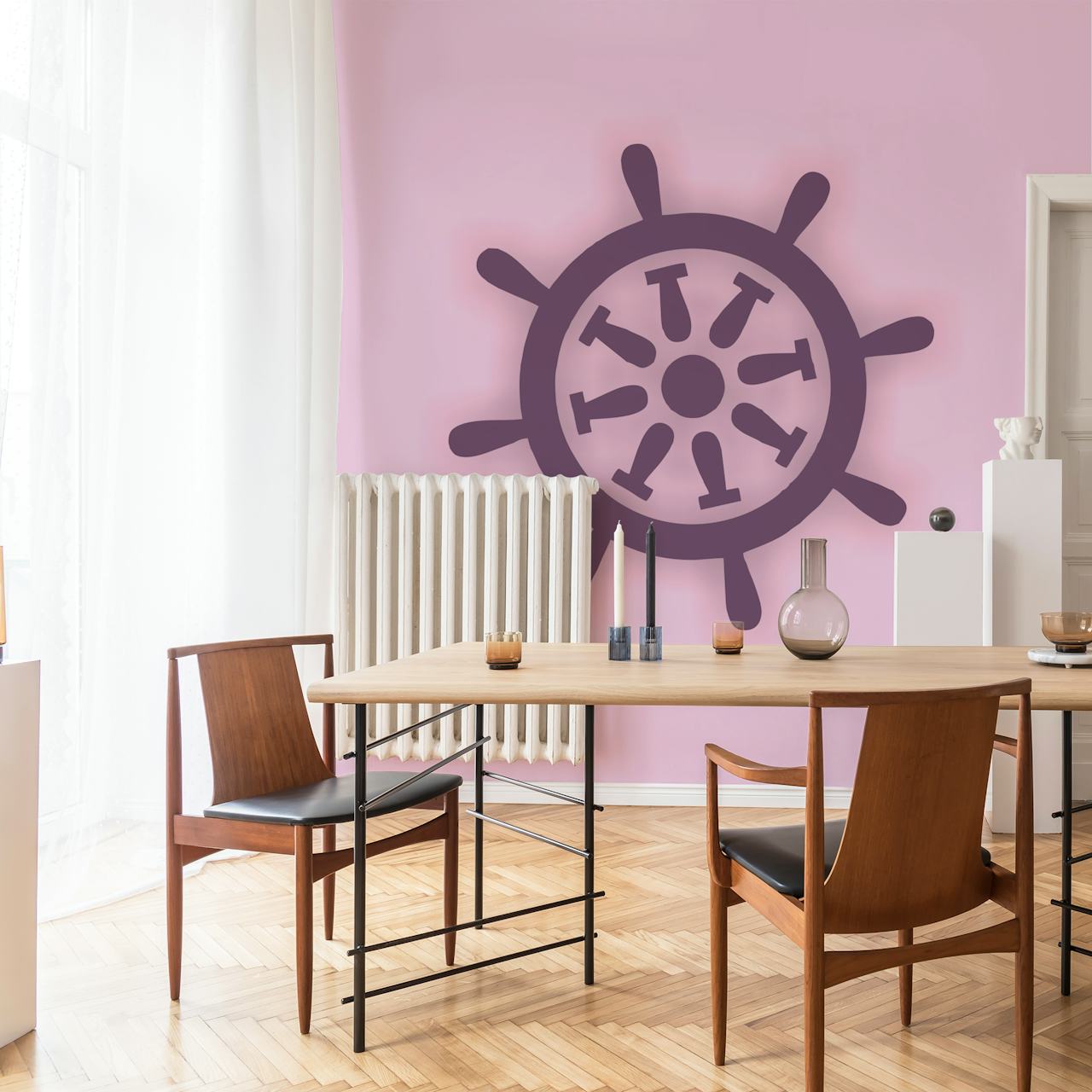 Carta da parati Pastel Pink Plum Rudder in una stanza