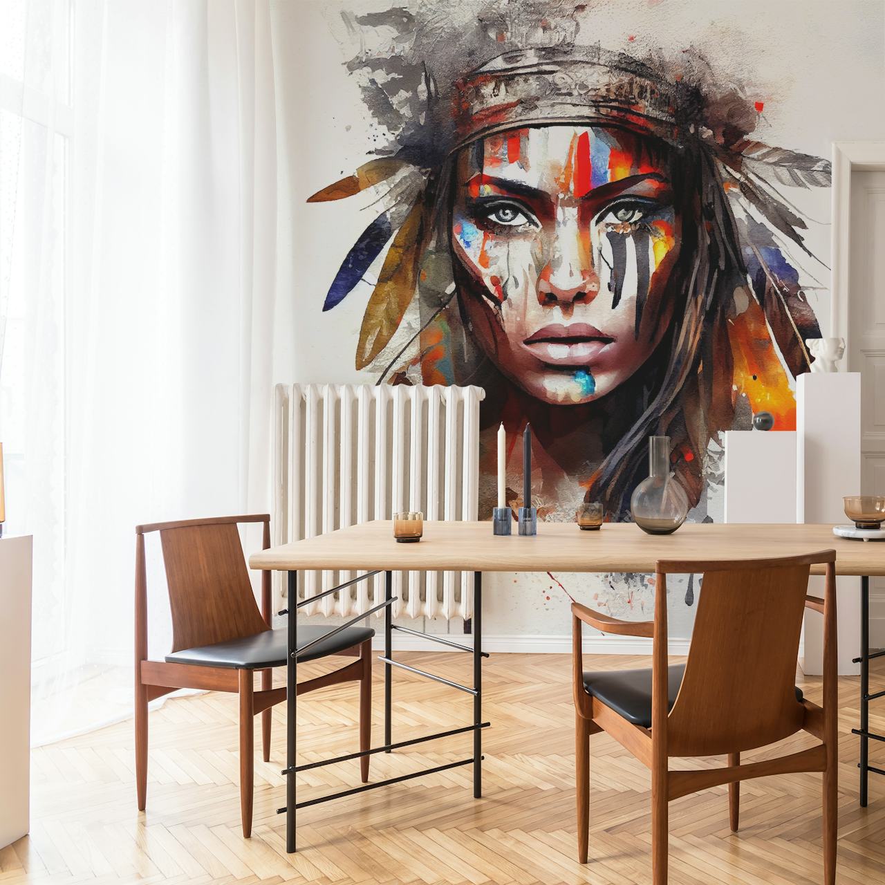 Powerful American Native Woman tapet i rum