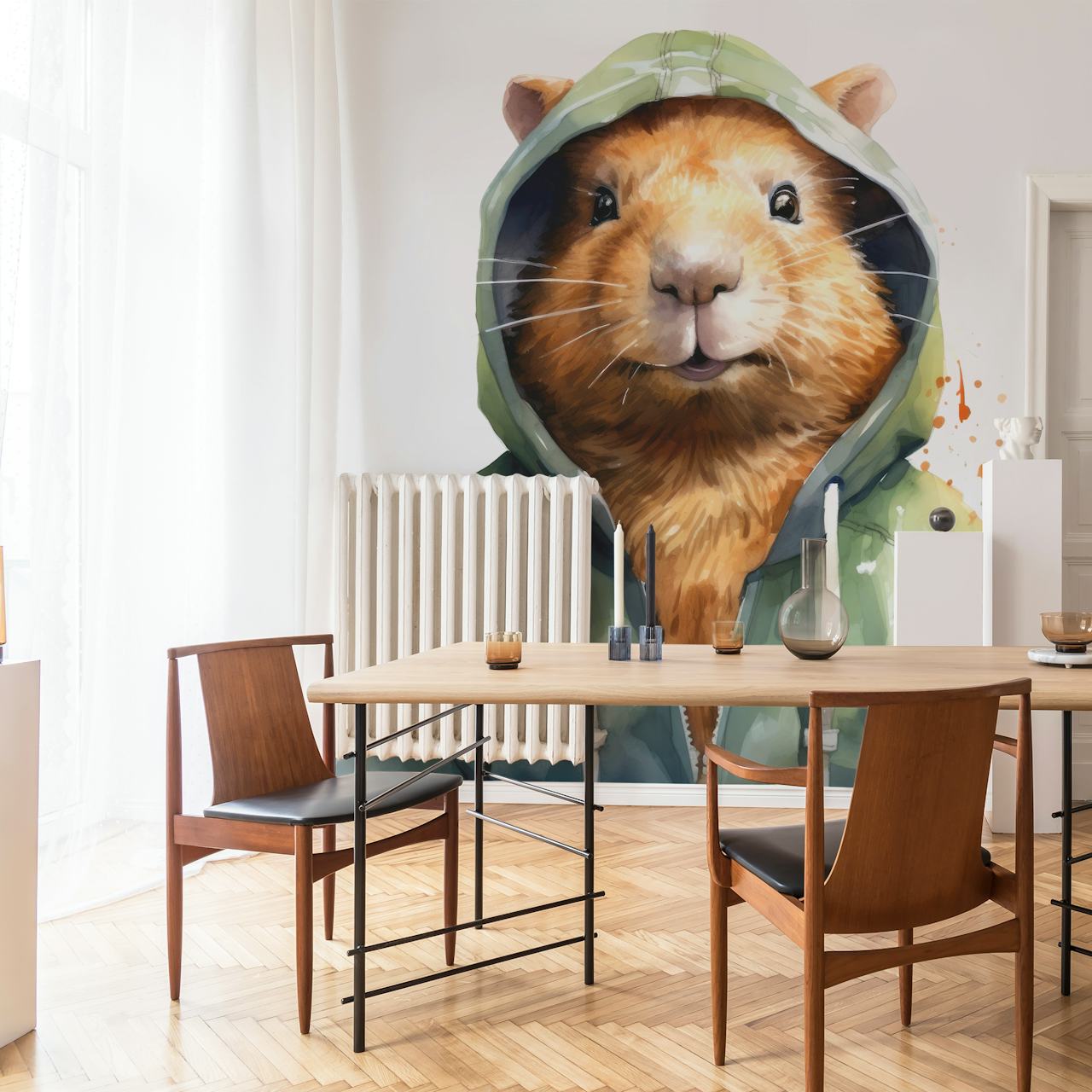 Whimsical Watercolor Capybara in Hoodie Wall Mural