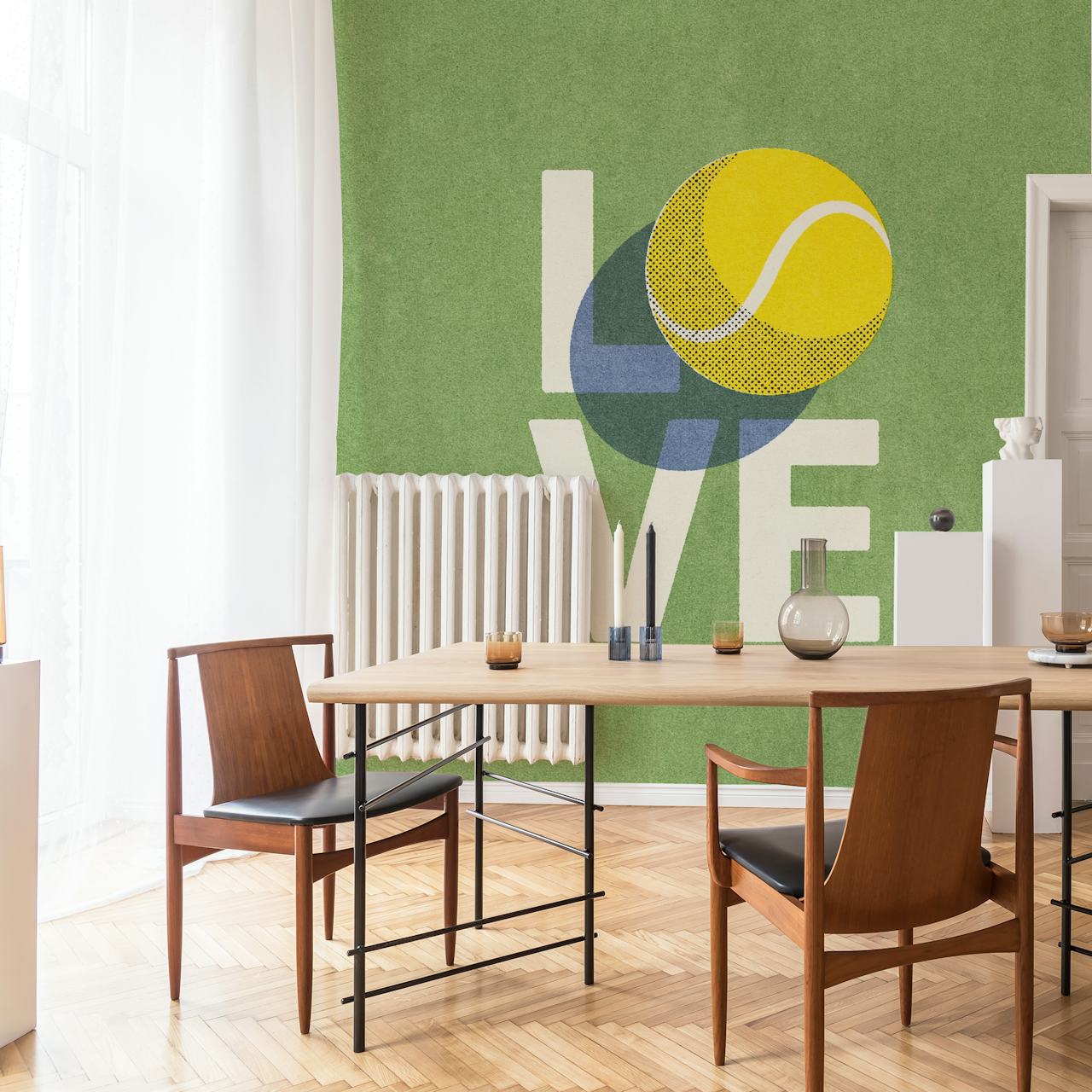 Diseño de papel tapiz de tenis sobre fondo verde