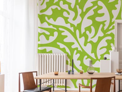 Modern Tropical Leaves on Vibrant Green WM