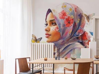 Watercolor Floral Muslim Arabian Woman #1