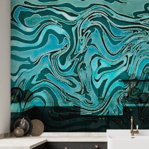 Liquid Teal Abstract  Marble