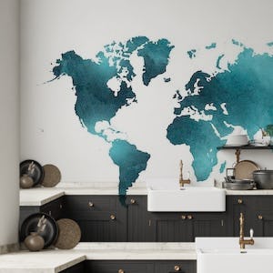 World Map Teal Turquoise