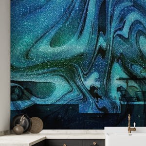 Teal Glitter Marble Abstract