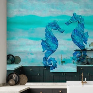 Blue Sea Horse Watercolor