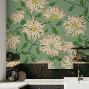 Cottage flowers green mural