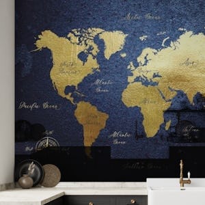 Navy Blue and Gold World Map