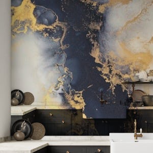 Blue and gold marble art