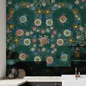 Embroidered flowers emerald