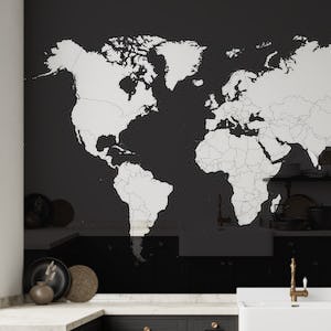 Black White World Map Outlined