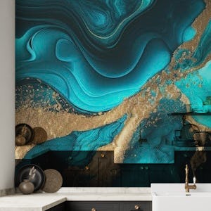 Fancy Faux Marble Teal Gold 2