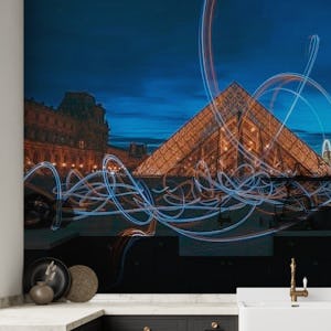 Light painting at Louvre Museum