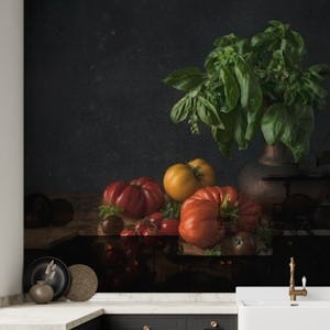 Still life with tomatoes and basil