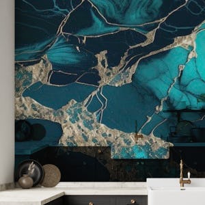 Fancy Faux Marble Teal Gold