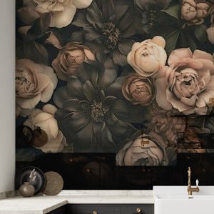Opulent Baroque Flowers Moody Botanical Art Blush And Brown