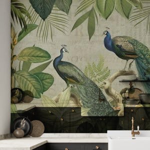 Majestic Peafowls In The Jungle And Vintage Typography