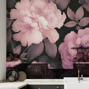 Opulent Baroque Flowers Moody Botanical Art Pink