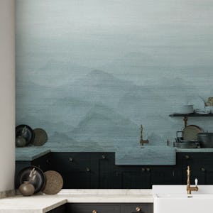 Watercolor mountains teal gray