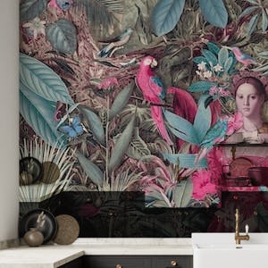 Baroque Lady With Parrots In The Jungle