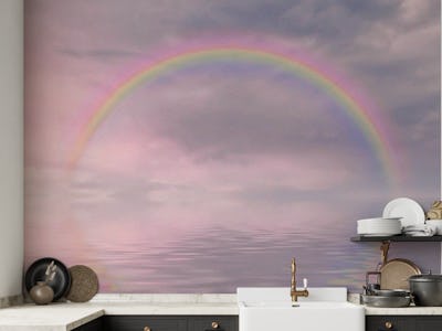 Magic Pink Rainbow Over Water