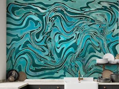 Liquid Teal Abstract  Marble