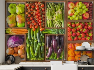 Fruit and vegetables in boxes