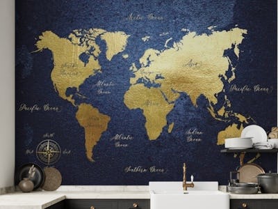 Navy Blue and Gold World Map