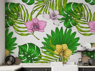 Orchids and palm leaves 4