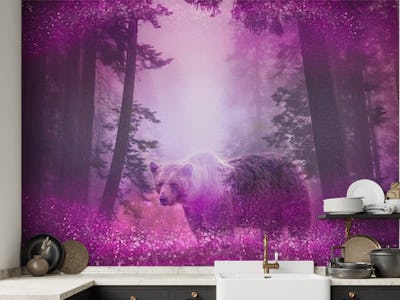 Wild Bear Surreal Pink Forest