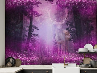 Wild Deer Surreal Pink Forest