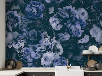 Floral Baroque Opulence Navy Blue