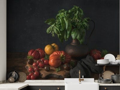 Still life with tomatoes and basil