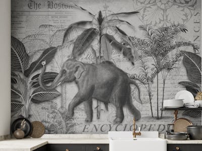 Elephants Journey Collage Grey