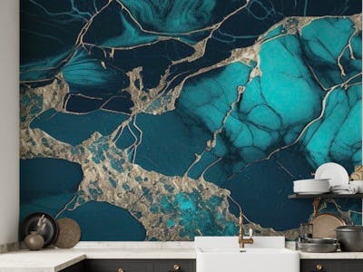 Fancy Faux Marble Teal Gold