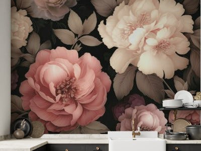 Opulent Baroque Flowers Moody Botanical Art Blush Pink