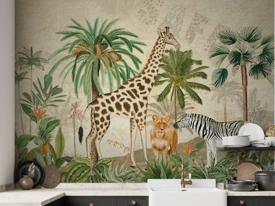 Vintage Dark Fantasy African Animals Jungle Safari