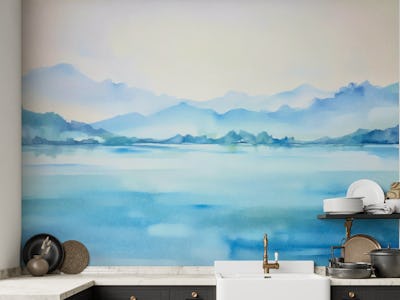 Watercolor Landscape Blue Mountain Lake
