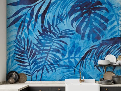 Blue Jungle Fever Tropical Leaves