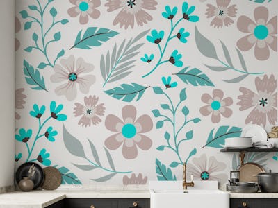 Mid Century Florals Blush Pink And Teal