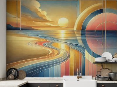 Sundown Serenity Scene in Art Deco