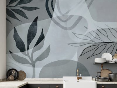 Abstract Botanical Mid Century Art Grey