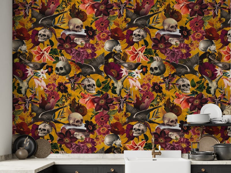 Gothic Vintage Skull Flowers