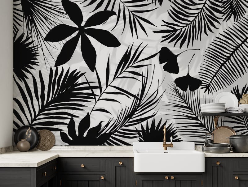 Black And White Palm Leaf Art