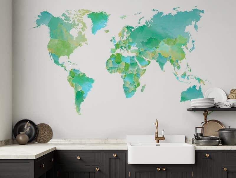World Map In Green and Blue
